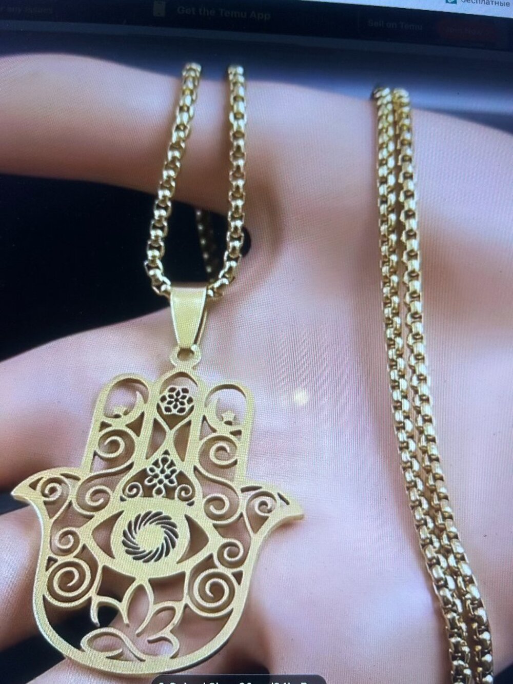 NIB! Hand of Fatima Jewish Hamsa Hebrew Necklace for Women or Men ~ 24"